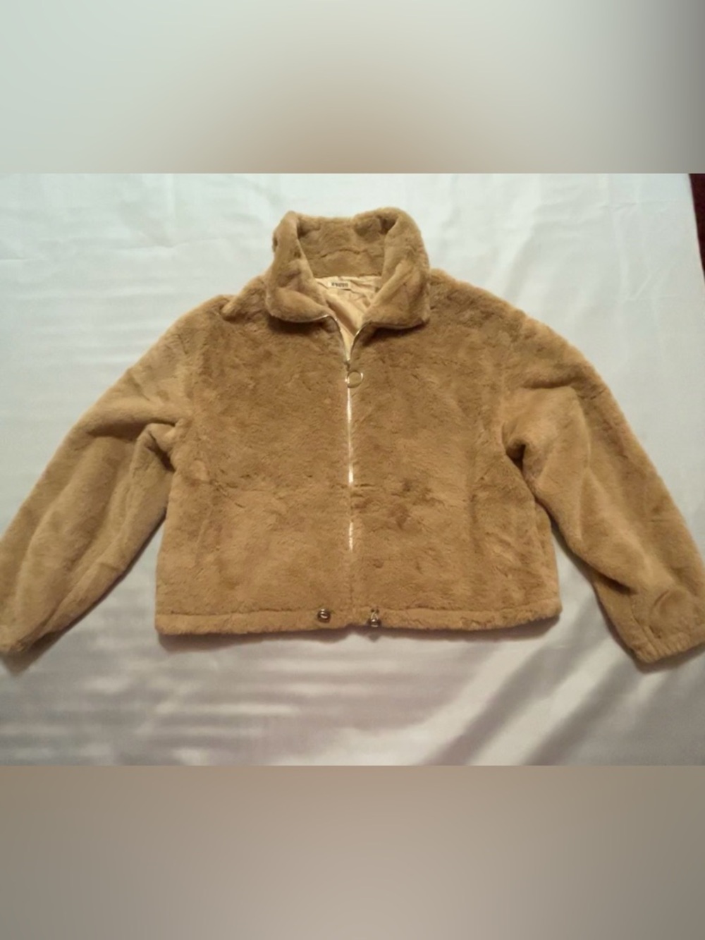 Woman’s Faux Fur Zip Jacket - Tan